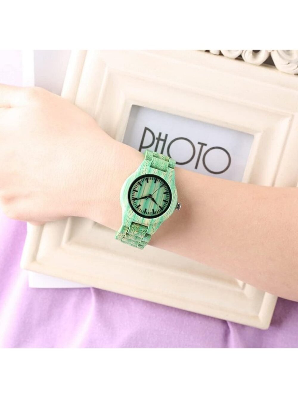 Women's Green Analog Quartz Couples Colorful Bamboo Classic Design Wooden Watch - Picture 6 of 6
